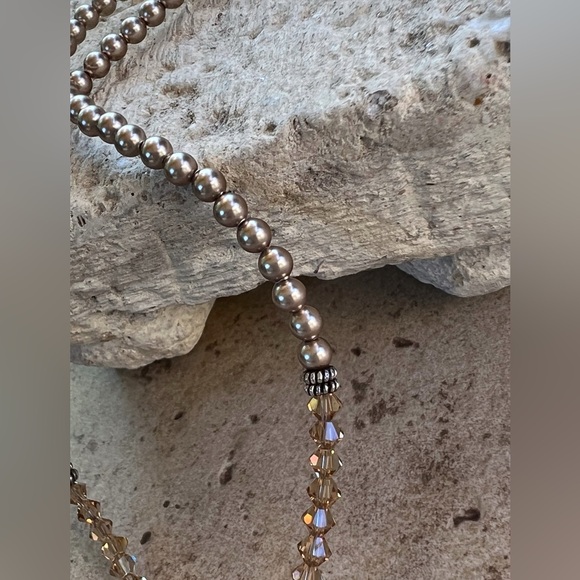 Crystal Swarovski Heart Faux Champagne Pearl Choker Necklace - Picture 6 of 9